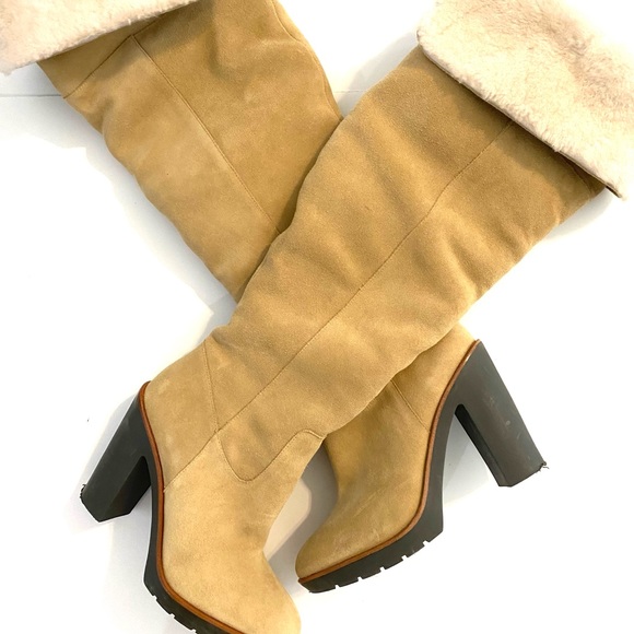 Kate Spade Gabry convertible fur trim over the knee boots Beige 6.5 - Picture 7 of 9